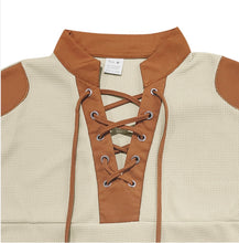 Load image into Gallery viewer, Kings Waffle Pullover Long Sleeve Lace Up Band Collar