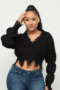 BUBBLY SLEEVE DISTRESS SWEATER TOP