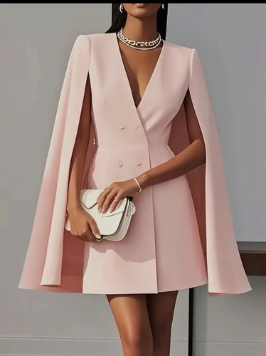 Double Breasted Cape cloak solid color suit dress