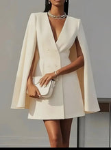 Load image into Gallery viewer, Double Breasted Cape cloak solid color suit dress