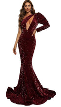 Load image into Gallery viewer, One Shoulder Off Cutout Formal Sequin Prom Dress Floor-Length Mermaid Maxi Party Gow