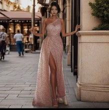 Load image into Gallery viewer, Sexy sequins shoulder dress hip skirt