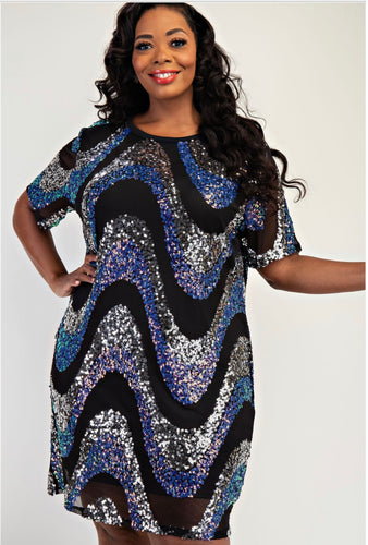 SEQUINS SHORT SLEEVE DRESS