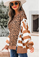 Load image into Gallery viewer, Stripe ColorBlock Patchwork Leopard Sweatshirt