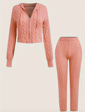 Load image into Gallery viewer, 2 pcs solid twist texture zip up crop jacket and high waisted pants