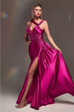 Load image into Gallery viewer, Fitted Satin Gown with Lace Detail
