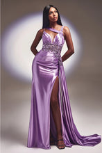 Load image into Gallery viewer, Fitted Satin Gown with Lace Detail