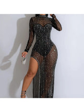 Load image into Gallery viewer, Rhinestone Long Dress with Front Slit