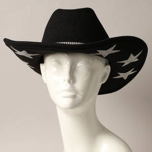 Vegan Felt Star Rhinestone Trim Cowboy Hat