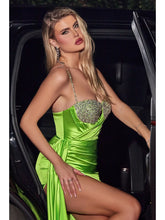 Load image into Gallery viewer, Satin Embellished Bodice Fitted Dress