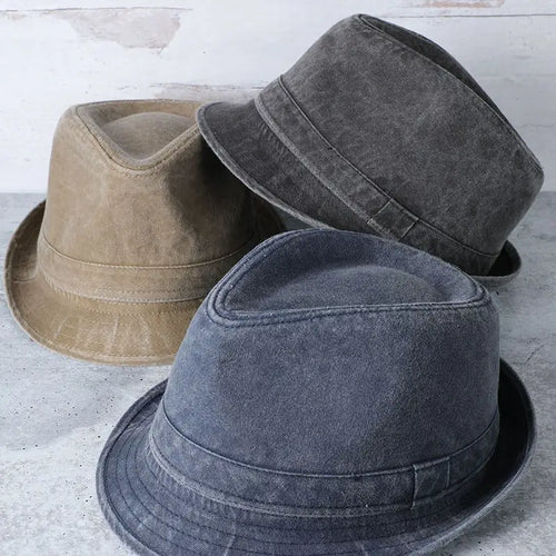 Washed Cotton Trilby Short Brim Fedora Hat