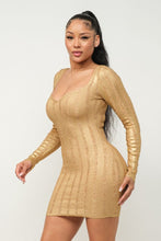 Load image into Gallery viewer, LONG SLEEVE DISTRESSED MINI DRESS w/ FOIL