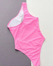 Load image into Gallery viewer, BOUDOIRCORE Colorblock Mesh Insert One Shoulder One Piece Swimsuit