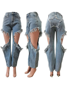 Fashion Ripped Tassels Jeans