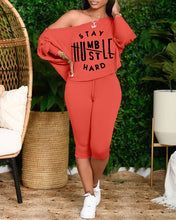 Load image into Gallery viewer, Plus Size Batwing Sleeve Letter Print Top &amp; Drawstring Pants Set