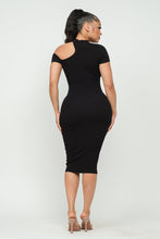 Load image into Gallery viewer, TURTLE NECK ONE SHOULDER SHORT SLEEVE MIDI DRESS