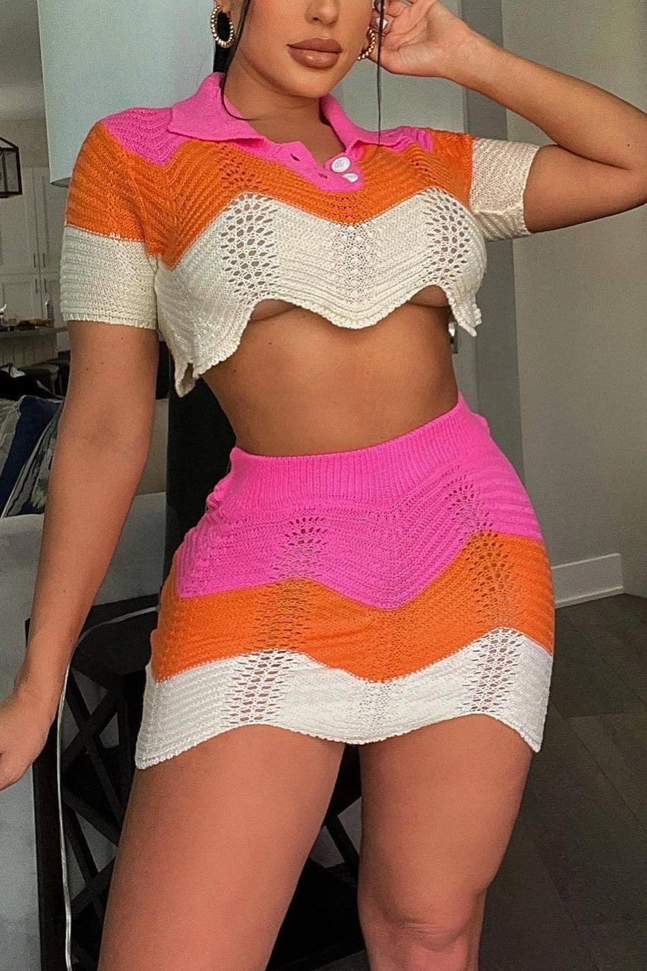 Knitted Crop-Top And Mini Skirt Set