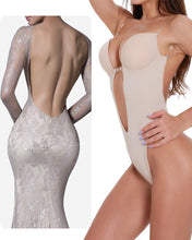 Load image into Gallery viewer, Solid Open Back Clear Strap Bodysuit Body Thong Shaper 