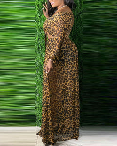 Leopard Print Tie Front Crop Top & Skirt Set