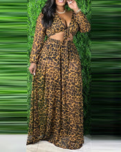 Load image into Gallery viewer, Leopard Print Tie Front Crop Top &amp; Skirt Set