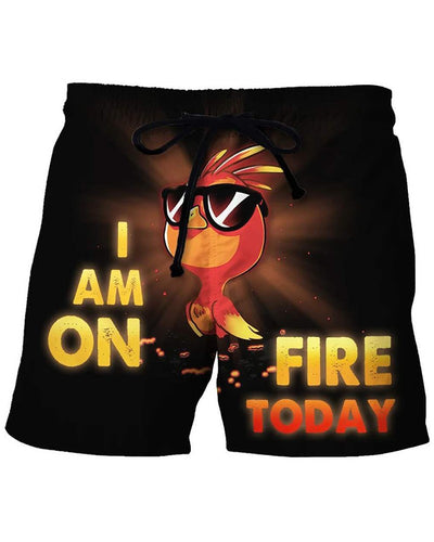 Creative Cartoon Chicken Print Drawstring Swim Short Pants 