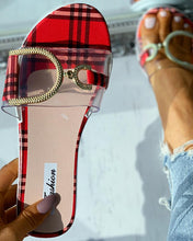 Load image into Gallery viewer, Chain Decor Plaid Clear Perspex Flat Sandals
