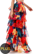Load image into Gallery viewer, Tiered Ruffle Flare Maxi Skirt