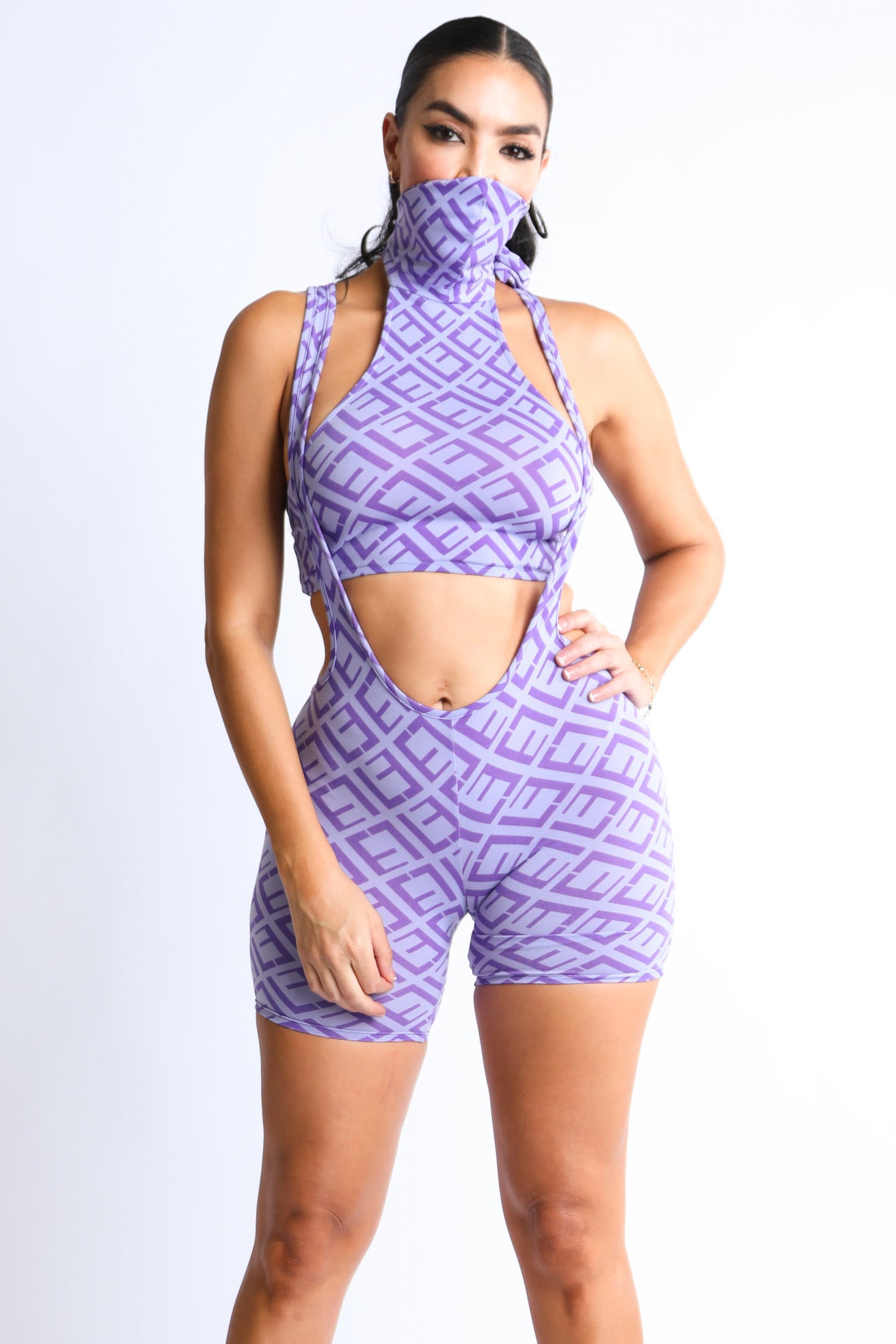 Printed halter/mask crop top with face cover summer2020