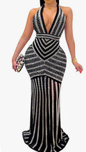 Load image into Gallery viewer, Womens Sexy Glitter Rhinestones See Through Sheer Mesh Club Bodycon Maxi Dress