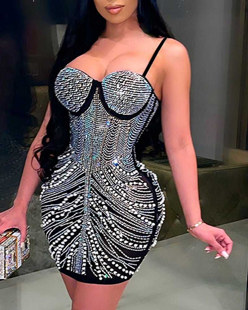Beaded Studded Spaghetti Strap Bodycon Dress – Oceanglam Boutique