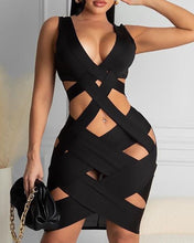 Load image into Gallery viewer, Colorblock Strappy Cutout Sleeveless Bodycon Dress