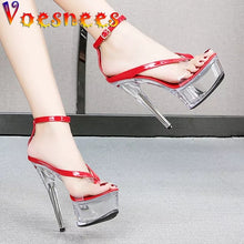 Load image into Gallery viewer, Walking Show Stripper Heels Clear Shoes Woman Platforms 15cm High Heels Sandals Women Sexy Fish Toe Wedding Shoes Flip Flops