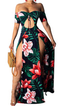 Load image into Gallery viewer, Women Floral Bandeau Off Shoulder Split Long Dress Summer Holiday Beach Maxi Sundress