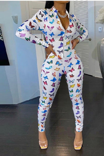 Butterfly Printed Zipper Jumpsuit summer2020