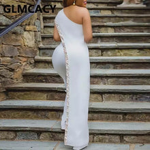 Load image into Gallery viewer, Women Irregular One Shoulder Jumpsuit Solid Sequined Detail Party Club Overalls Jumpsuits