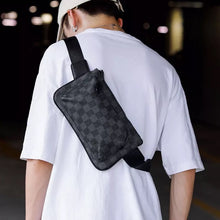 Load image into Gallery viewer, Men&#39;s Street Pockets Plaid Style Fashion Chest Bag PU Leather Chest Bag Can Be Slung Mobile Phone Shoulder Bag Casual Trend New