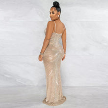 Load image into Gallery viewer, Sparkle Black Mesh Sheer Rhinestones Maxi Dress Gown