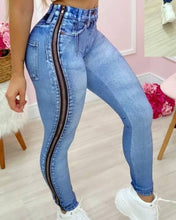 Load image into Gallery viewer, High Waist Zipper Design Skinny Jeans