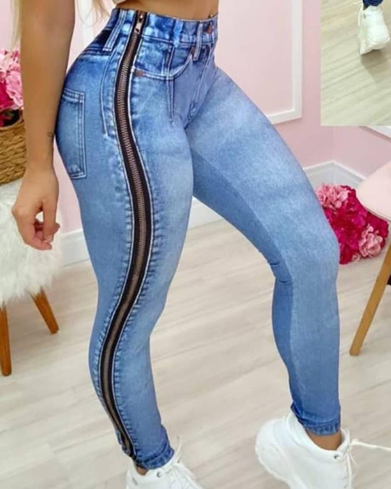 High Waist Zipper Design Skinny Jeans