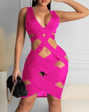 Load image into Gallery viewer, Colorblock Strappy Cutout Sleeveless Bodycon Dress