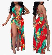 Load image into Gallery viewer, Women&#39;s Sexy Deep V Neck Backless Floral Beach Dress Split Maxi Party Dress