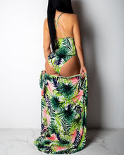 Load image into Gallery viewer, Tropical Print Deep V One piece Swimsuit With Cover Up