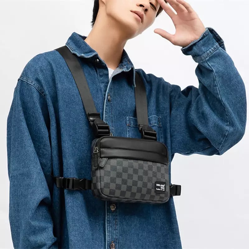 Chest Bag Hang Bag Men Plaid Outdoor Casual Messenger Bag Sports Small Waterproof Fashion Bags for Man Work Busin