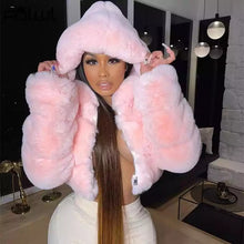 Load image into Gallery viewer, Glam Faux Fur Winter Jacket For Women 2021 Black Long Sleeve Hooded Faux Fur Coat Female Fashion Coats And Jackets Women