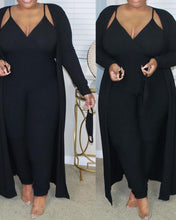 Load image into Gallery viewer, Plus Size Ribbed Plain Crop Top &amp; Pants Set With Coat &amp; Mask