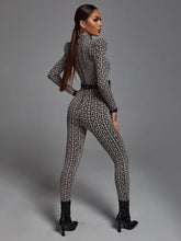 Load image into Gallery viewer, Chic Geometric Jacquard Jumpsuit Long Sleeves With Belt High Neck Celebrity Party Club Bandage Jumpsuit