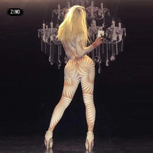 Load image into Gallery viewer, Sexy White glitter Jumpsuit womens rhinestone Costume