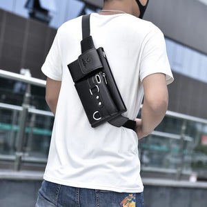 Men's Fashion Waist Packs Fanny Bags Solid Color Multipurpose PU Leather Chest Bag Crossbody Purse