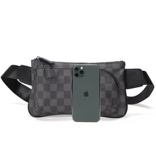 Load image into Gallery viewer, Men&#39;s Street Pockets Plaid Style Fashion Chest Bag PU Leather Chest Bag Can Be Slung Mobile Phone Shoulder Bag Casual Trend New