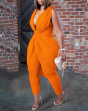 Load image into Gallery viewer, Ocean Plunging Neck Twist Draped Sleeveless Jumpsuit